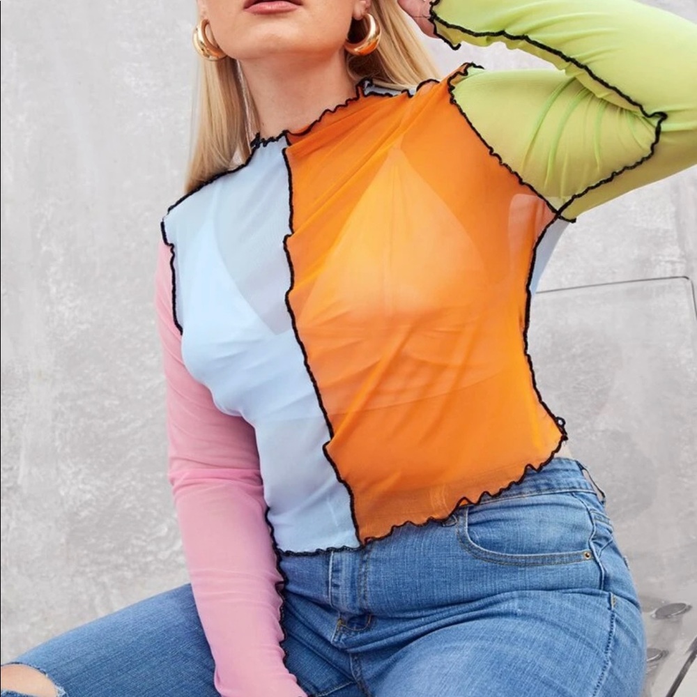 Plus Seam Trim Colorblock MeshTop (without bra)